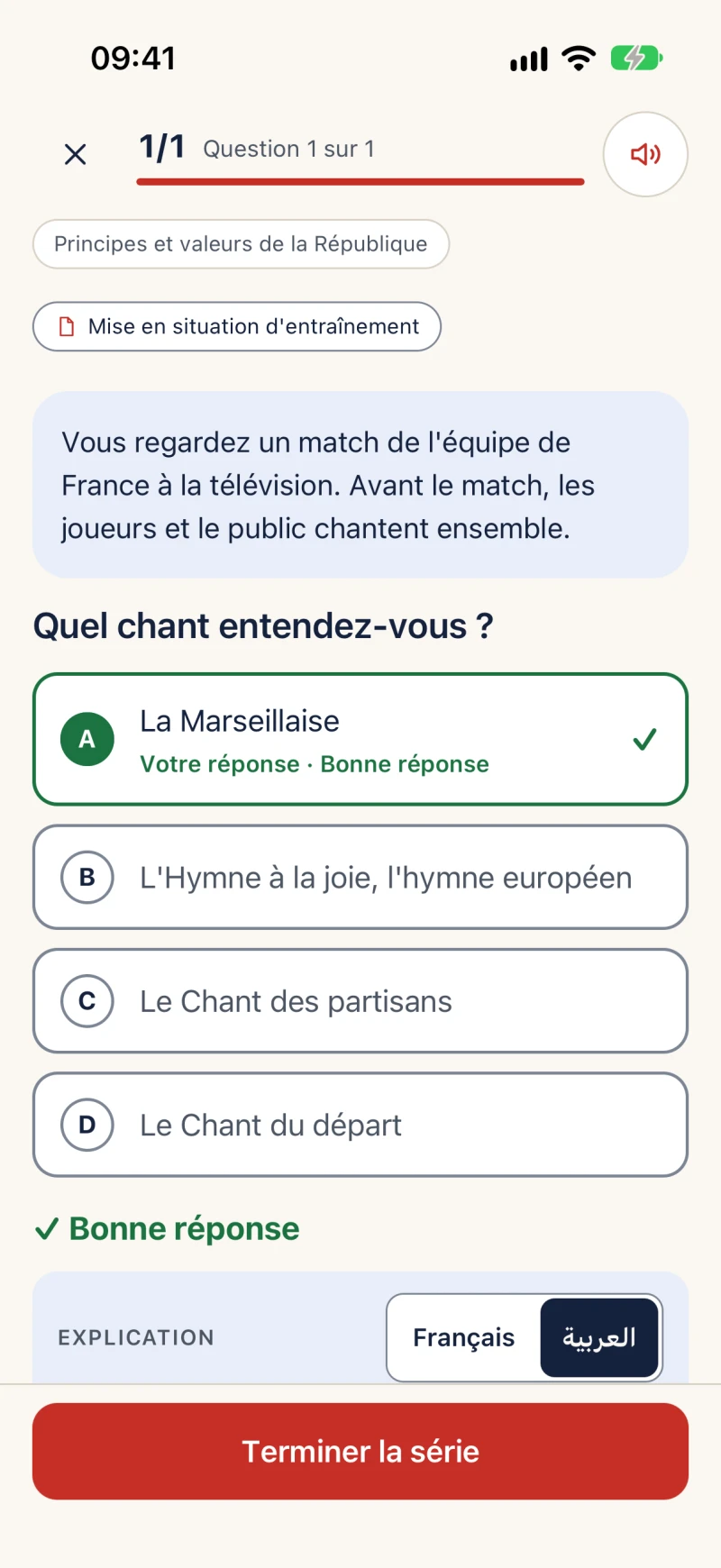 Une question de mise en situation d'entraînement